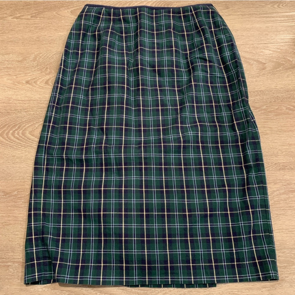 Talbots Dark Green & Blue Tartan Plaid Skirt Size 14P - Picture 3 of 5